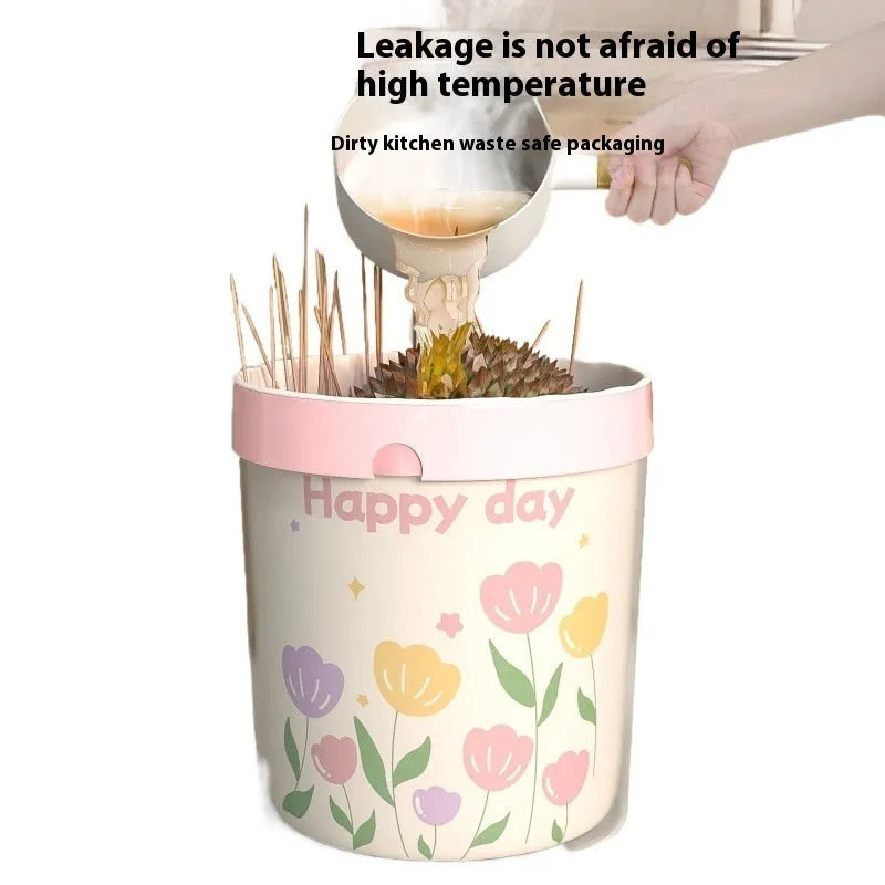Pink degradable household garbage bags with drawstring closure and mosquito repellent properties