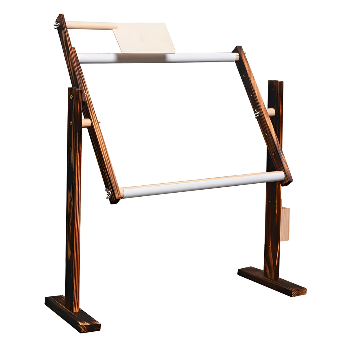 Vertical pine wood desktop cross stitch frame with adjustable height in log colour