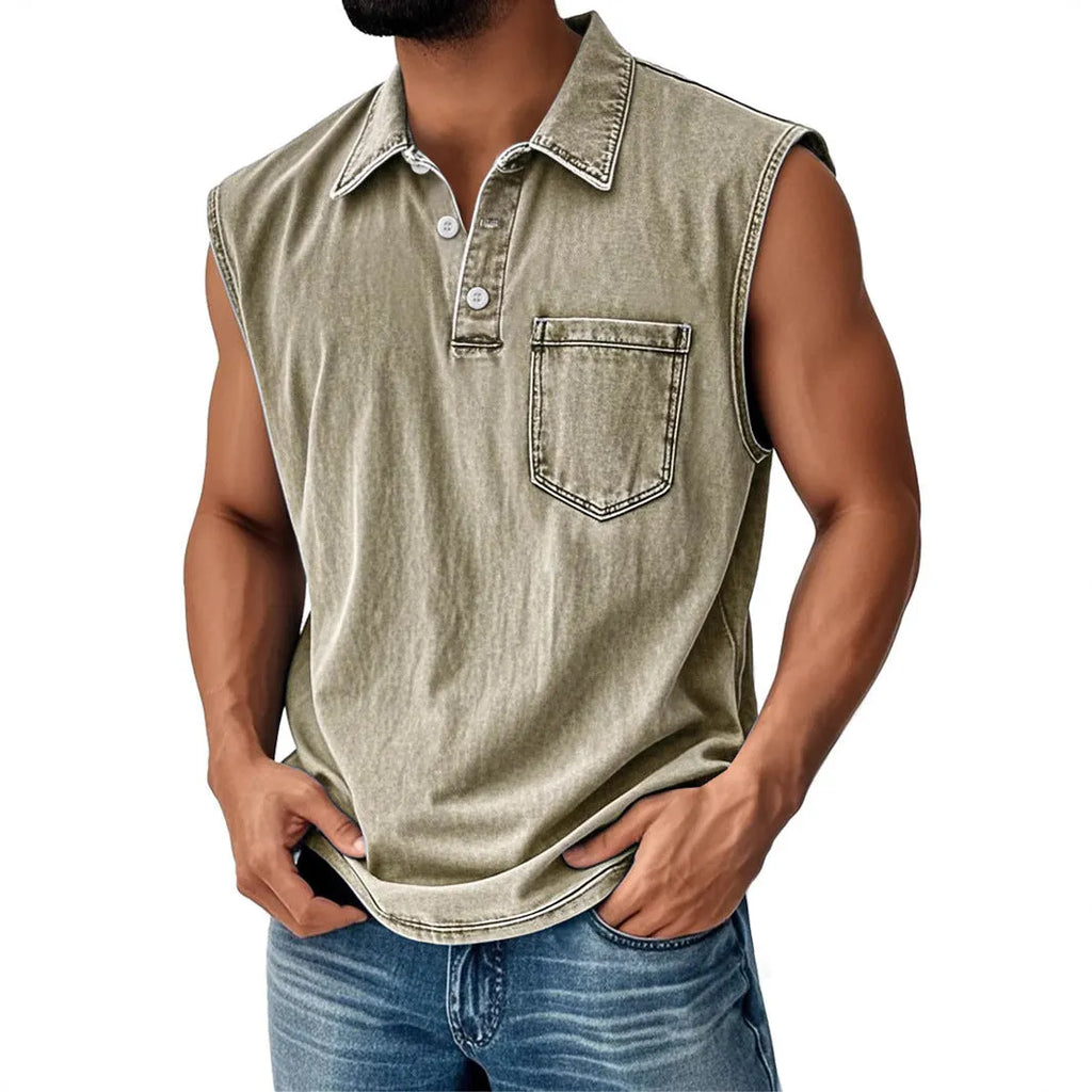 Men's 3D digital print polo shirt with button front and short sleeves in loose fit