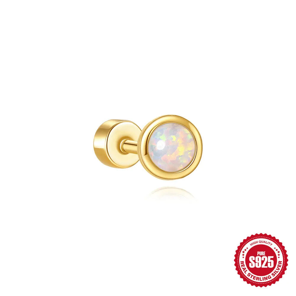S925 sterling silver flat column geometric ear bone stud with gold electroplating.