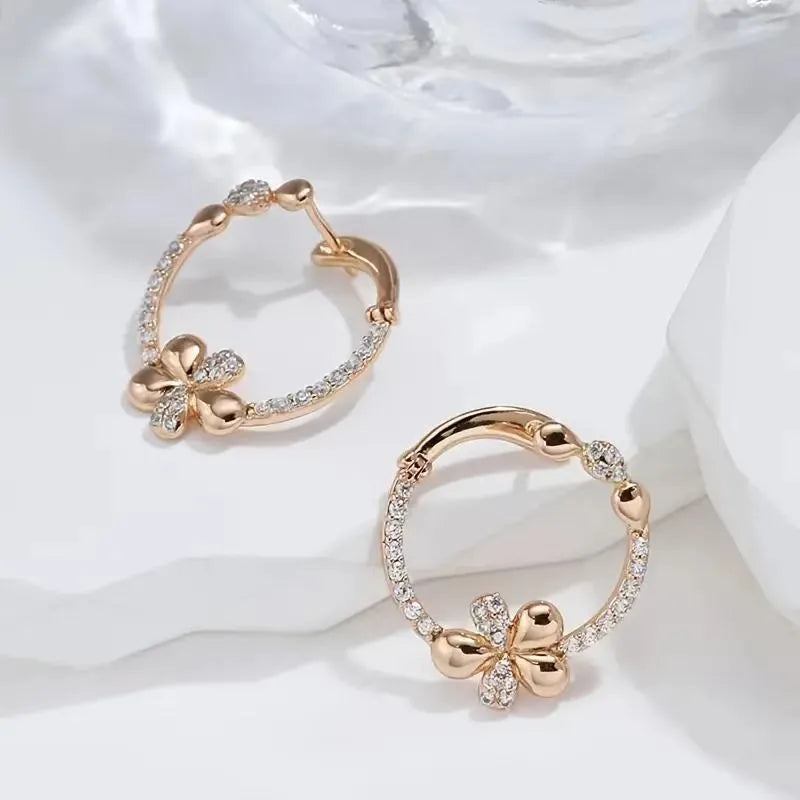 Women's geometric copper ring earrings with electroplated finish in circular design