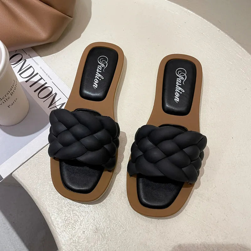 Women's casual plaid PVC beach sandals with a thick anti-skid sole in white.