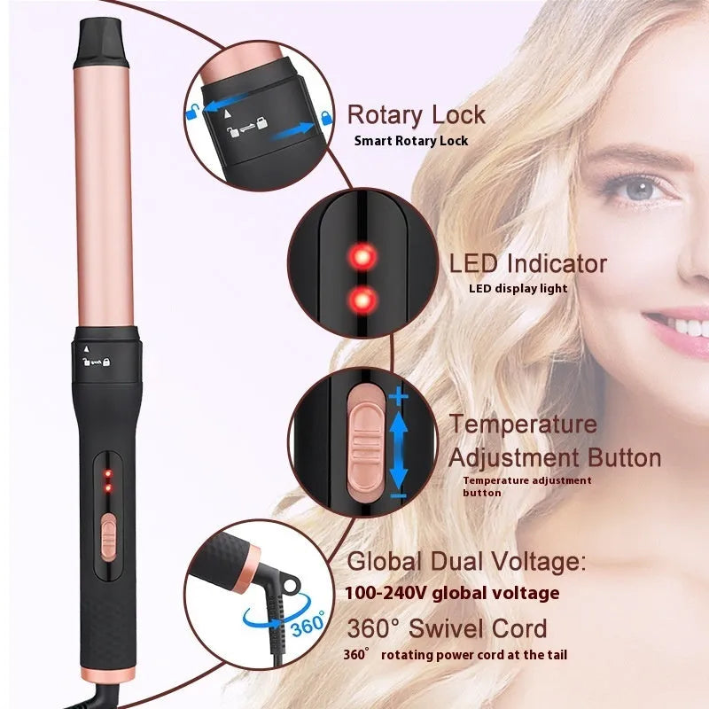 Three-barrel water wave hair curler styling tool with wired power cord for curly and straight hair