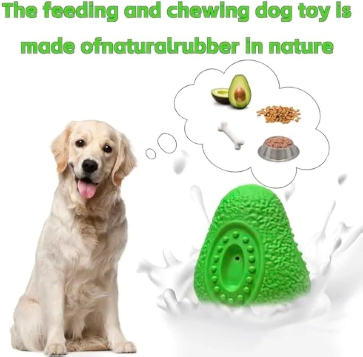 Green heavy duty natural rubber dog chew toy for aggressive chewers and large breeds.