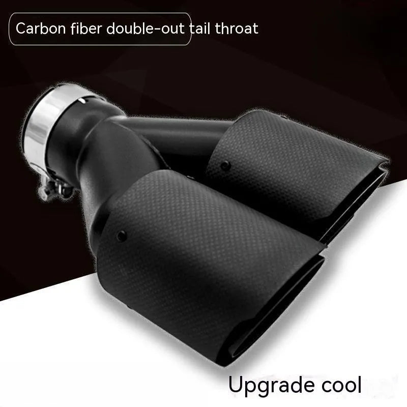 Black carbon fibre dual outlet car exhaust pipe tail nozzle, 250mm long