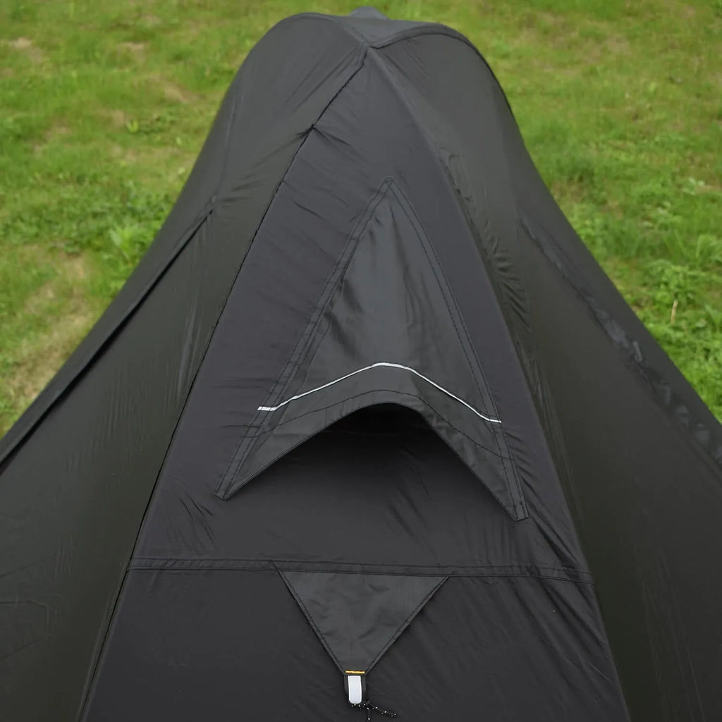 Single person camping tent with aluminium poles in red colour, showing double-layer construction