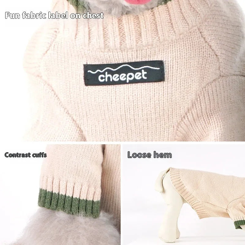 Wool blend pet sweater with two-leg design in Crown Blue colour on dog