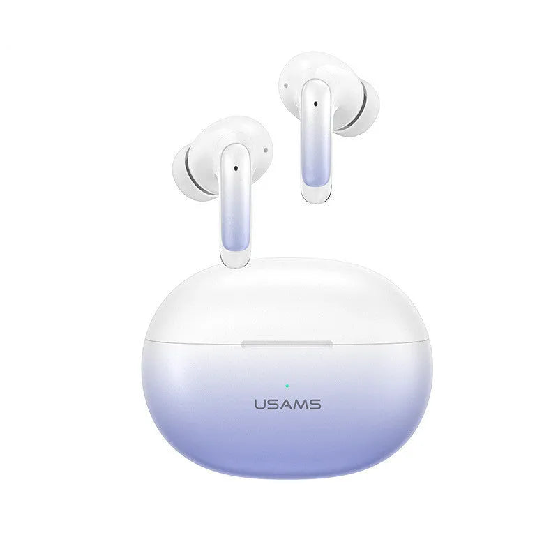 Wireless in-ear Bluetooth gaming headset in gradient blue colour with low-latency sports design.