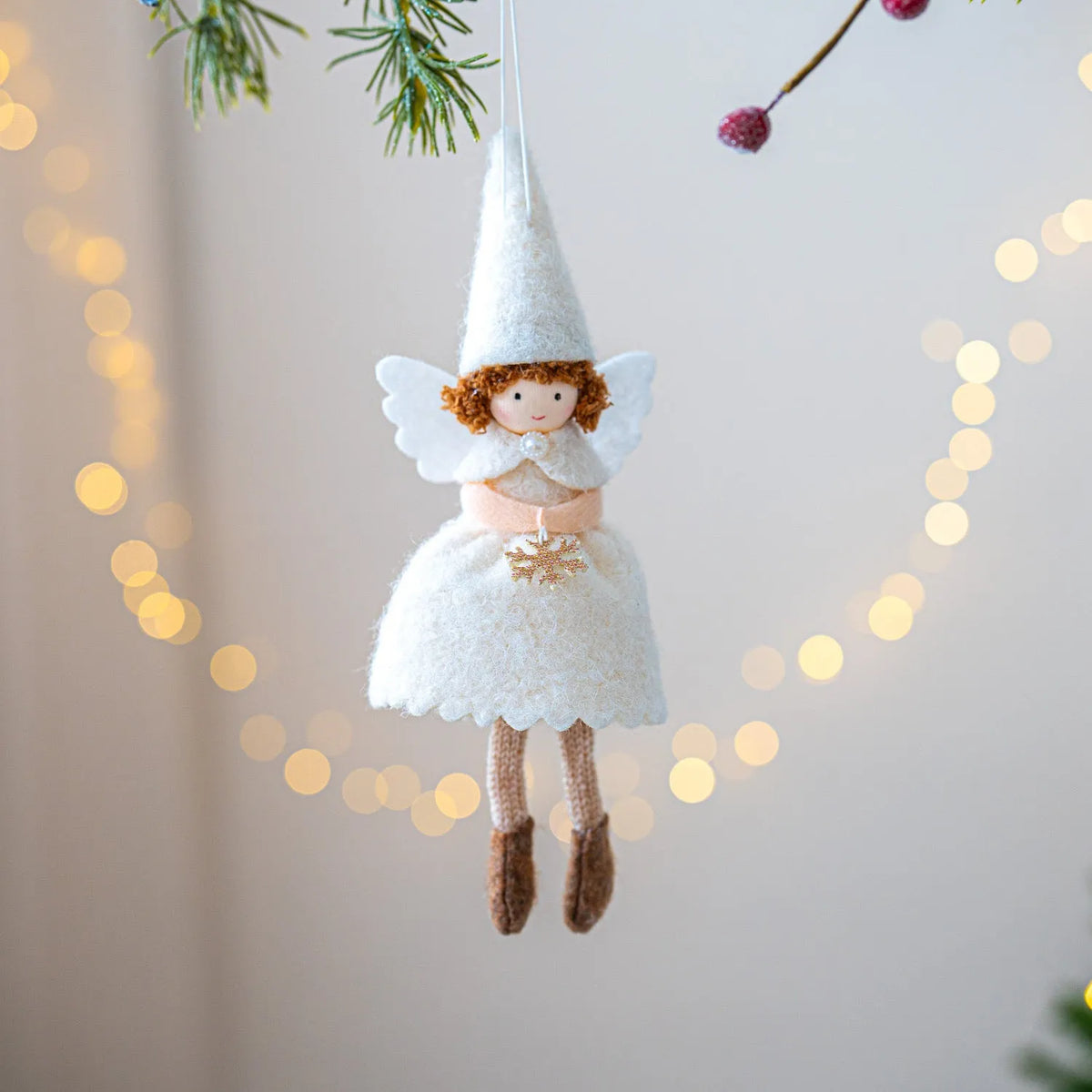 White or pink cloth felt angel skirt Christmas ornament with soft plush pendant for hanging display
