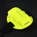 Reflective running arm bag with 7-inch capacity shown in black with reflective strips for night safety