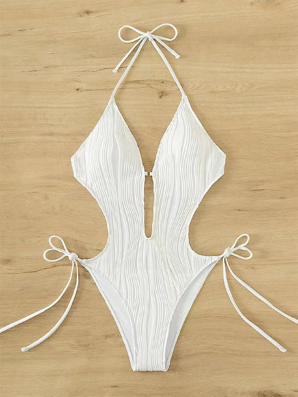 Women's black lace up triangle bikini swimsuit with solid colour design