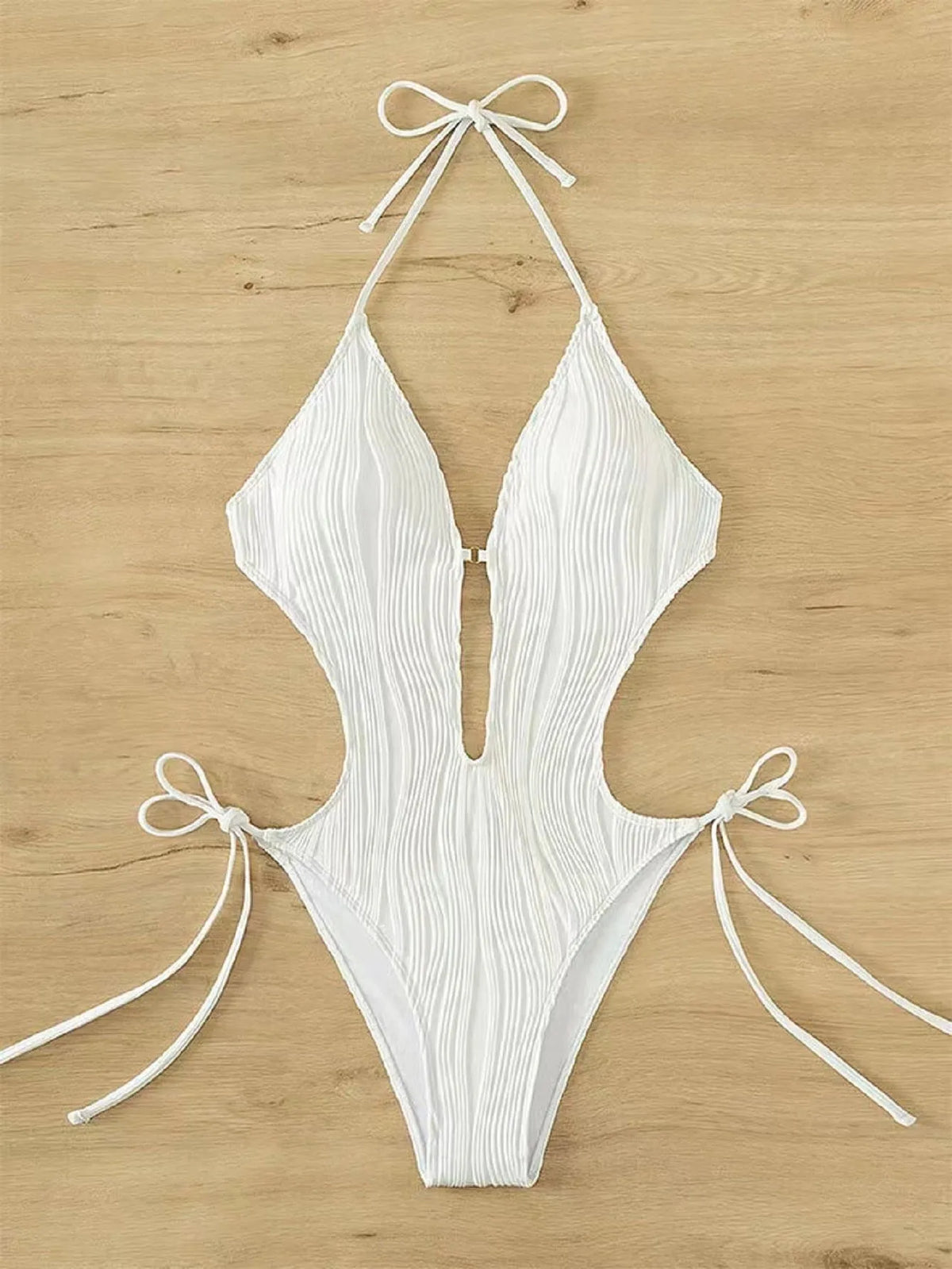 Women's black lace up triangle bikini swimsuit with solid colour design