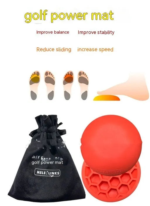 Orange golf strength training mat with natural rubber construction and centre of gravity weighting