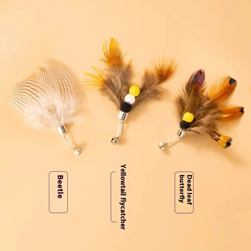 Three small flying insect cat toy replacement heads with steel wire construction