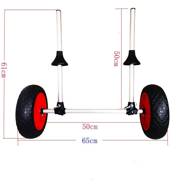 Foldable aluminium kayak transport cart with rubber components for open kayaks and drift boats