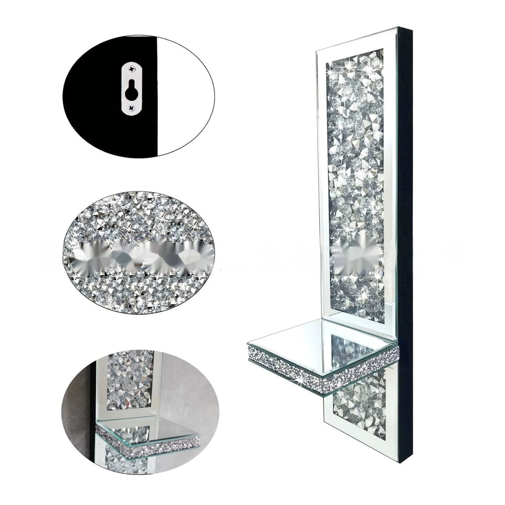Pair of silver mirror glass candle holders with 10x11x38cm dimensions for wall mounting