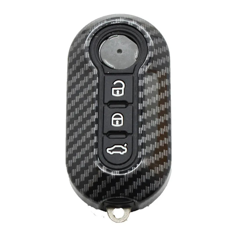 Fiat 500 Boyue ABS plastic remote key shell with carbon fibre pattern in black, red, and dark blue colours