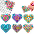 Six handmade PU leather bookmarks with stick-on crystals and decorative flower cornerite pieces