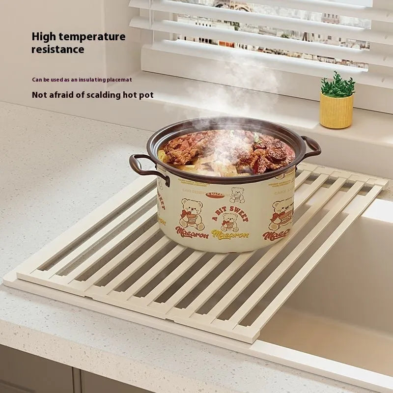 Milky white 304 stainless steel foldable kitchen draining rack