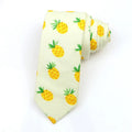 A narrow cotton bow tie with a cartoon print, shown in one of its available colour variations.
