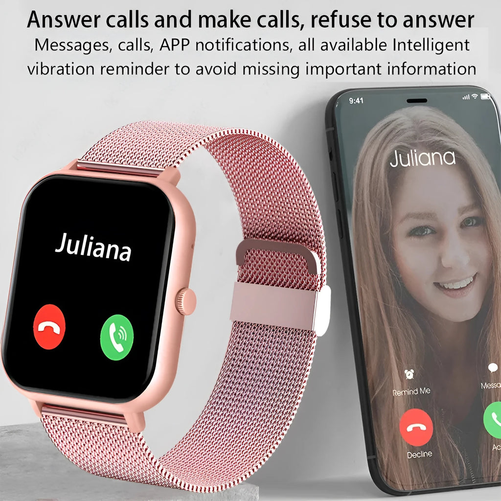 Smart watch with AMOLED display showing heart rate, blood pressure and blood oxygen readings