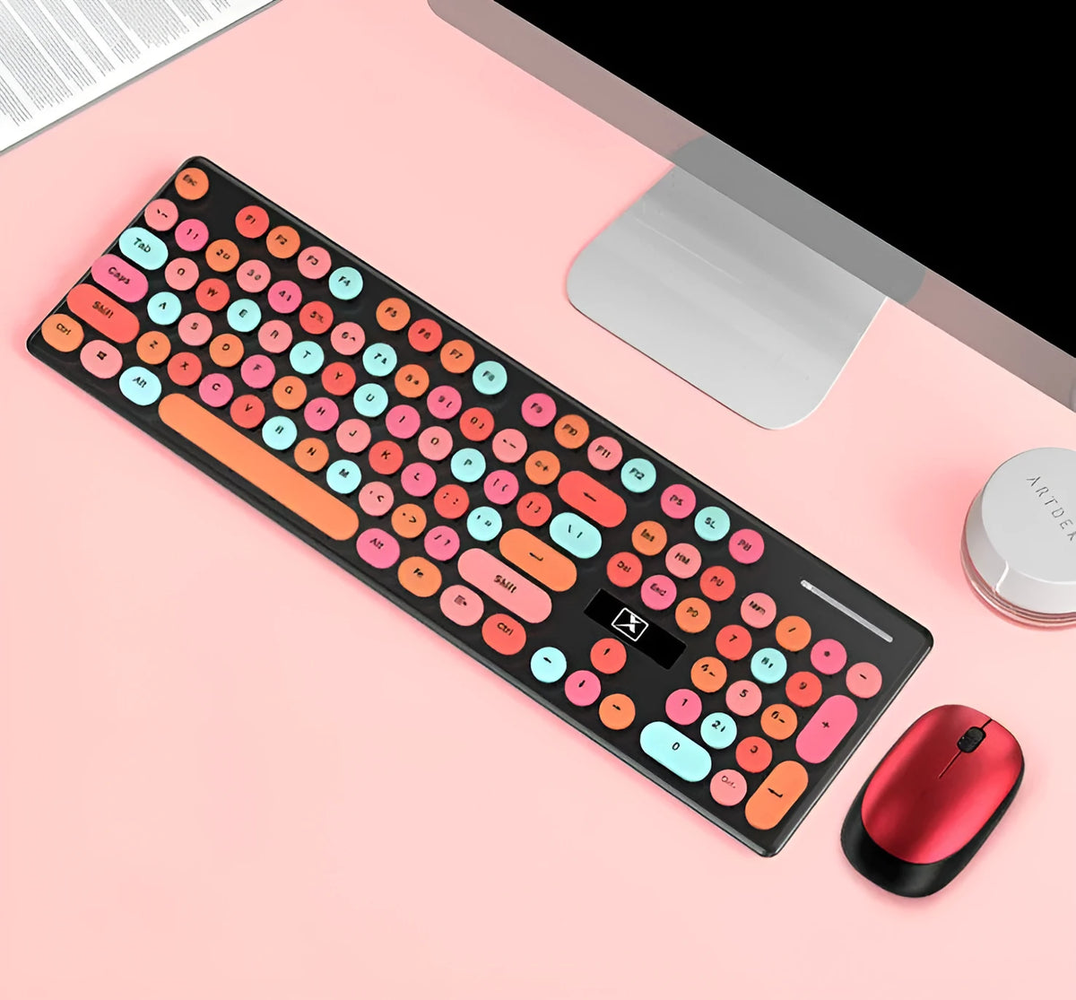 Wireless punk manipulator keyboard and mouse set in vibrant yellow mixed colour with backlight feature