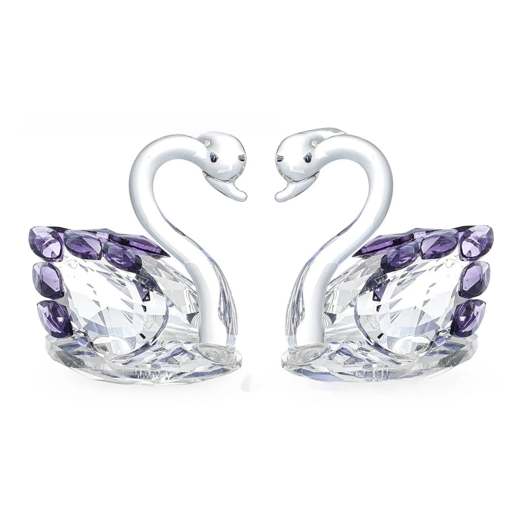 White crystal swan desktop decoration in red, blue, pink, or purple.