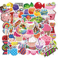50 colourful candy series graffiti stickers with cartoon patterns measuring 4-6cm each