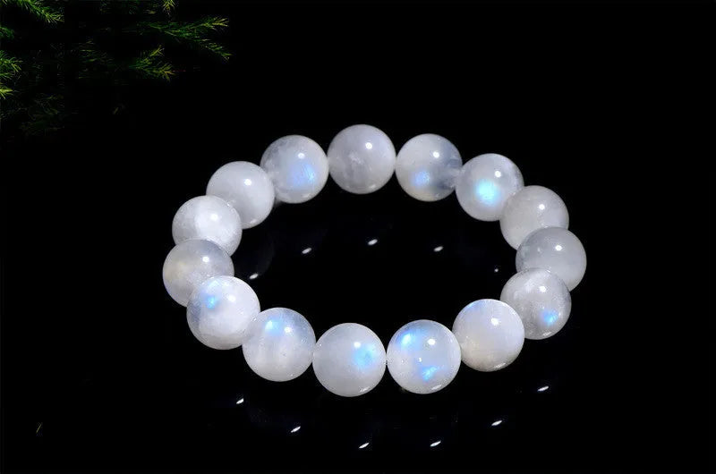Natural blue moonlight moonstone round bead bracelet with geometry shape in white