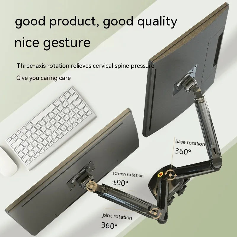 Dual screen lifting monitor bracket with aluminium and ABS construction for VESA 75-100mm mounts
