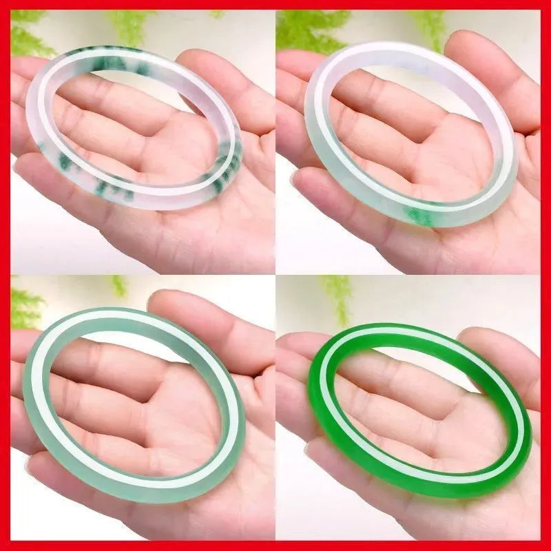 Women's jade bracelet with floating flower design in multiple colour options showing adjustable sizing