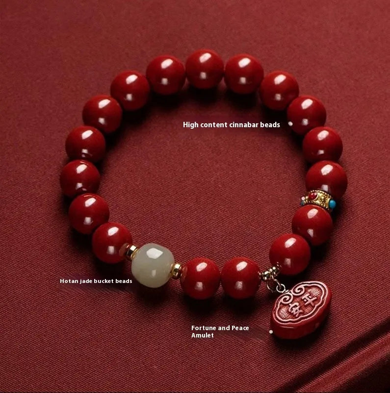 Natural cinnabar Emperor Sandstone Ping An Fu Lu bracelet in fashion OL style