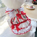 Princess style rabbit skirt dog dress made of polyester for small dogs, shown in sizes XS to XL.