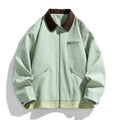 Korean style men's autumn jacket in mint green with contrast lapels and side seam pockets