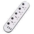 Multi-switch international power strip socket with choice of AU, EU, UK, US plugs and cable lengths.