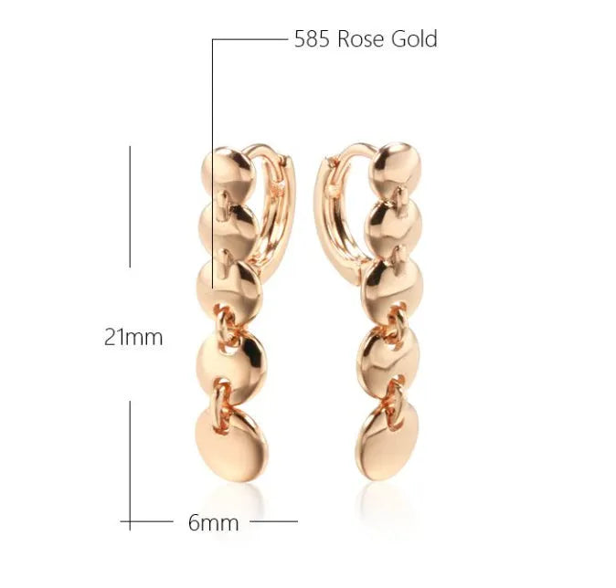 Gold retro long round circle woven copper dangle earrings pair