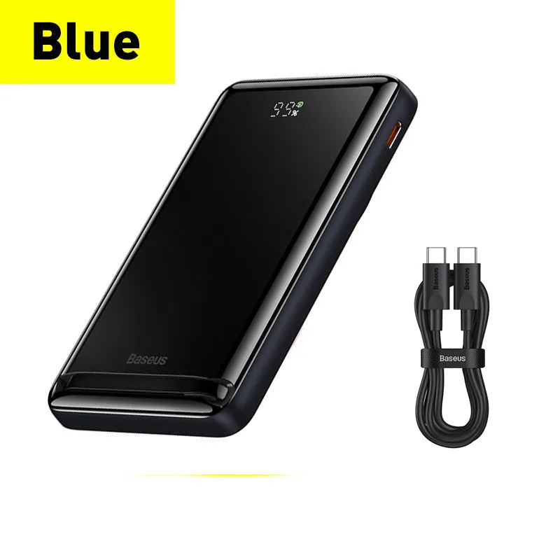 3-in-1 slim magnetic power bank wireless charger in blue colour showing compact design