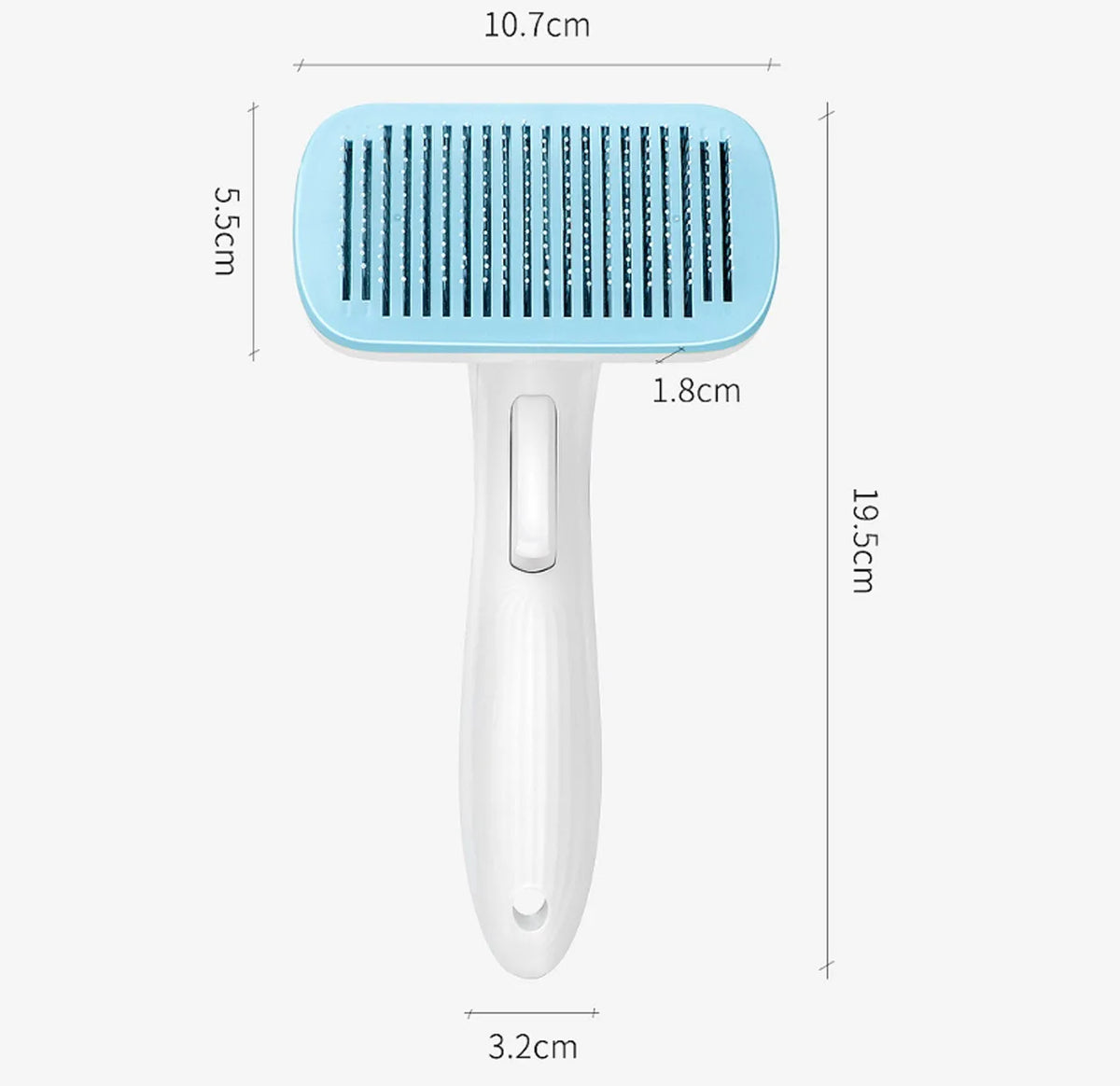 Automatic pet hair removal comb in blue for dogs and cats with one-click removal technology