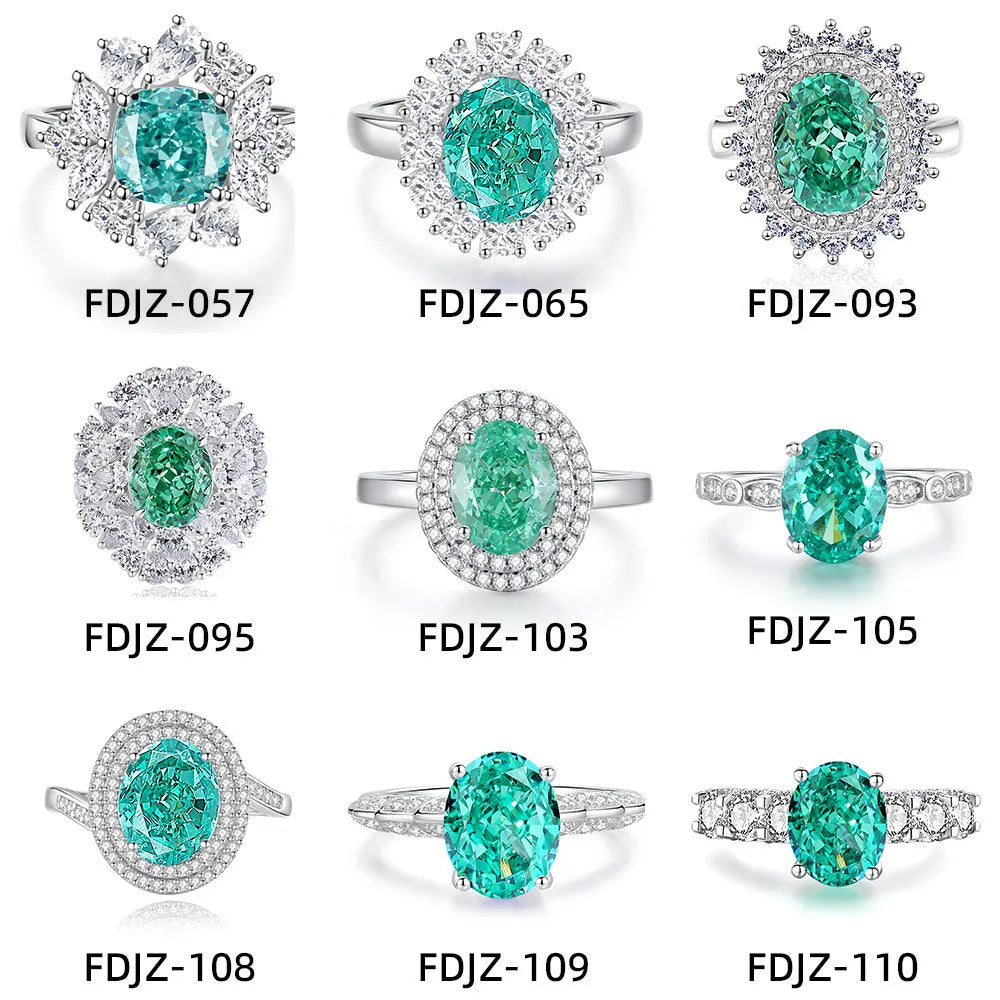 S925 silver geometric ring with emerald stone, Palaibahao inlay, and high carbon diamond accent on ellipse design