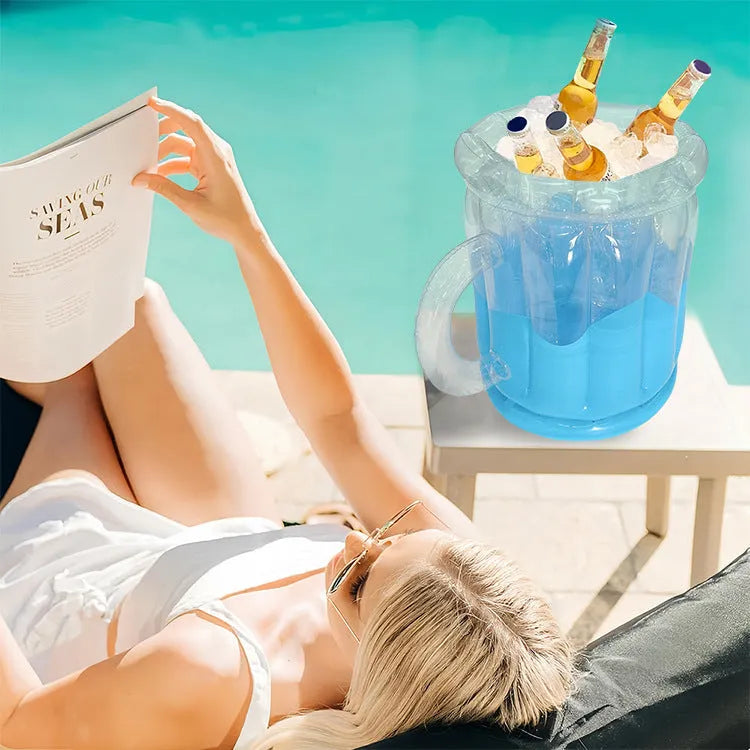 Bright yellow PVC inflatable ice bucket for outdoor parties and camping use
