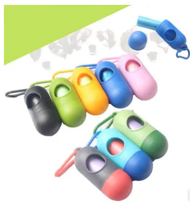 Small rectangular dog poop bag holder with a side hook and Velcro strap base.