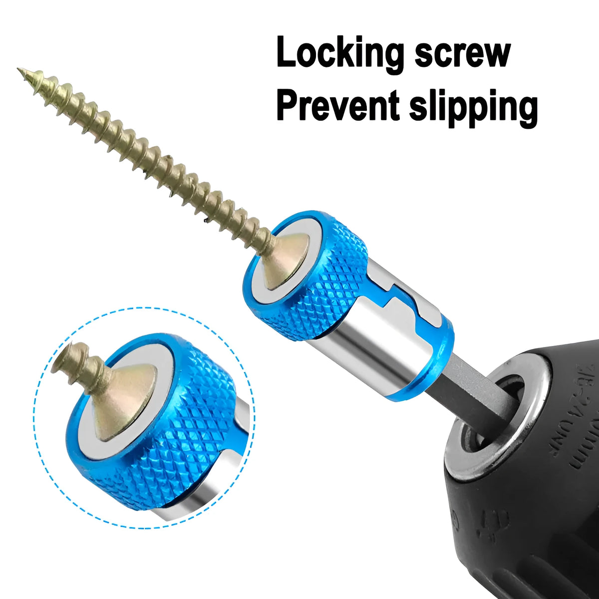 Light blue high carbon steel slotted screwdriver bit with a blue magnetic ring.