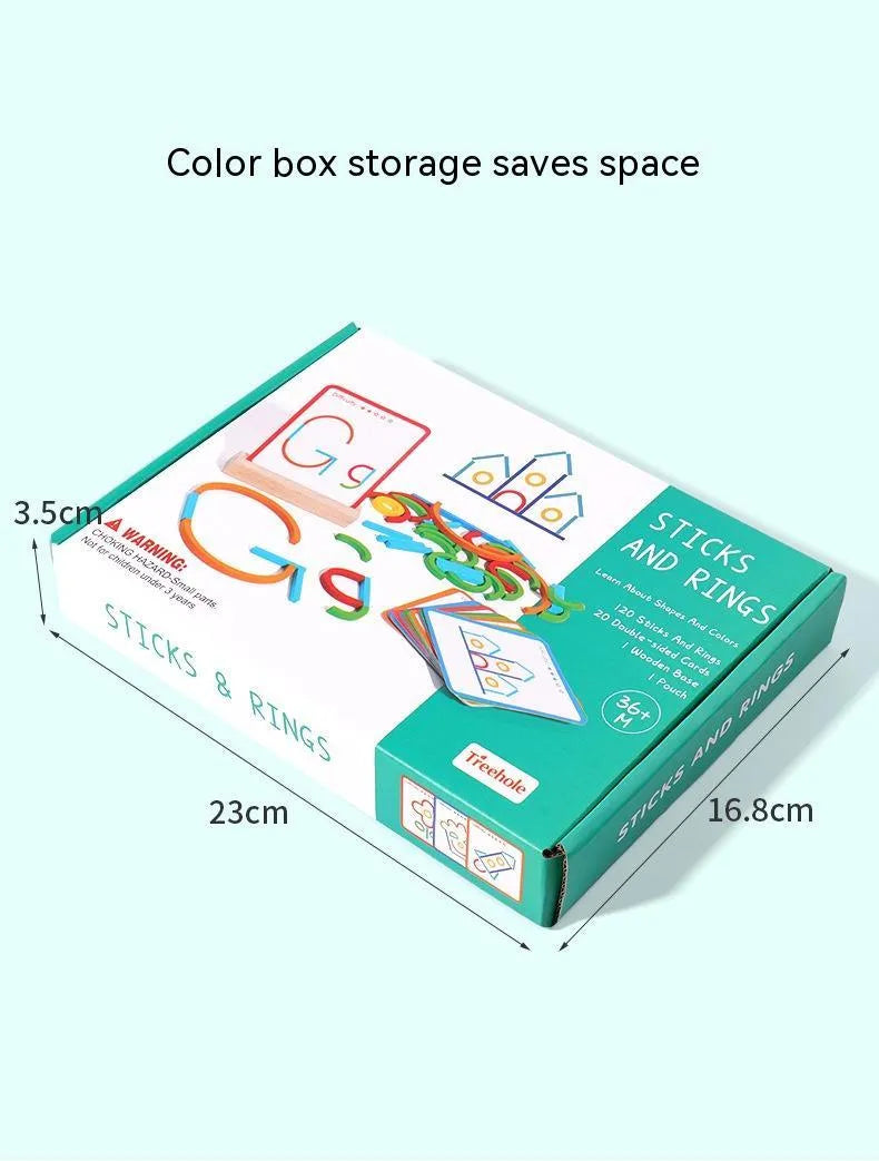 Wooden children's thinking training puzzle, creative stick and ring colour, 23 x 16.8 x 3.5cm early education board