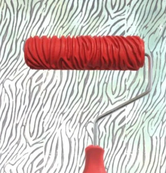 Red 7 inch paint embossing roller for creating textured wall patterns