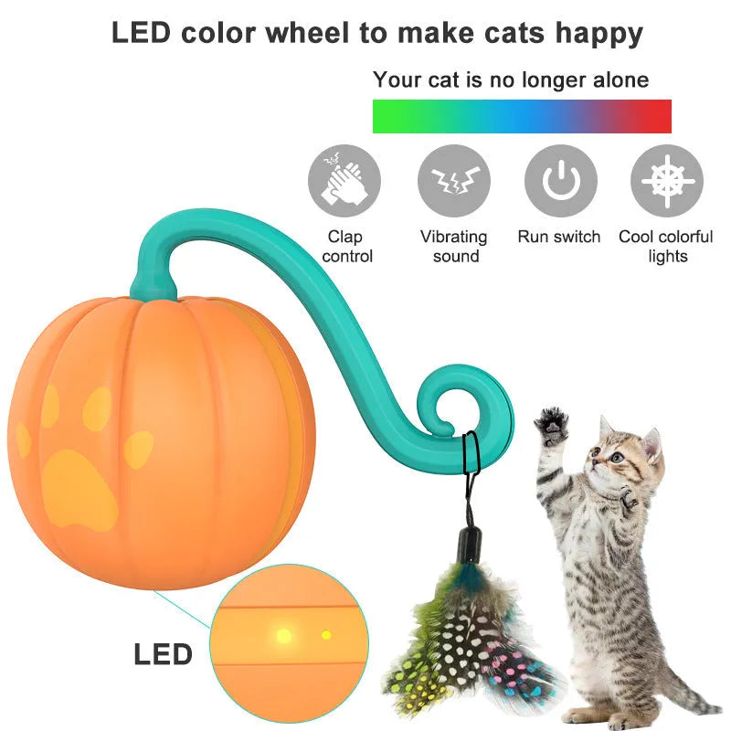 Automatic moving LED cat ball toy in watermelon or pumpkin design for interactive pet play