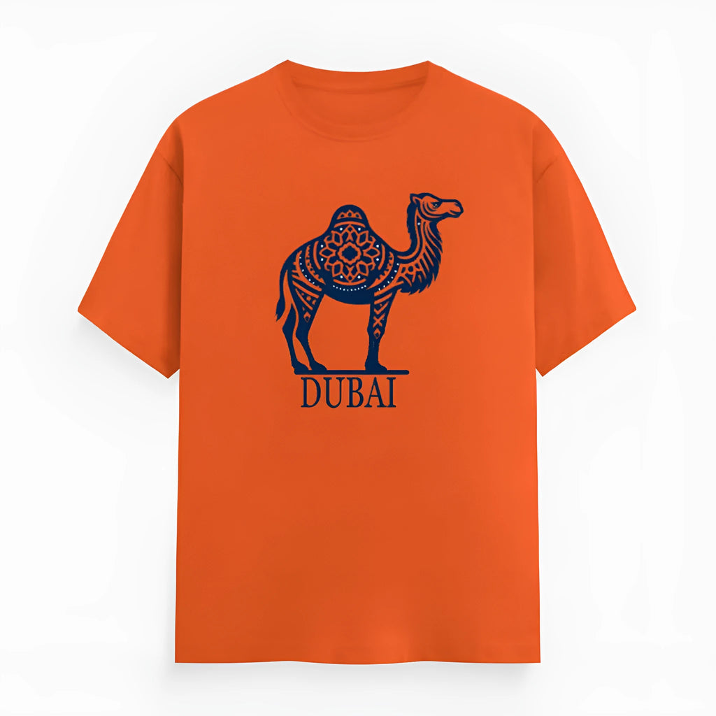 Orange cotton short sleeve t-shirt with round neck and straight cut design