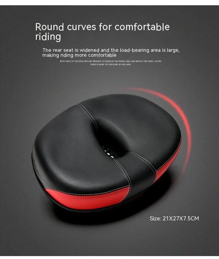Large red bicycle saddle with thickened padding and reflective elements for ordinary bicycles