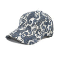 Baseball cap with paisley pattern print in blue colour showing dome crown design