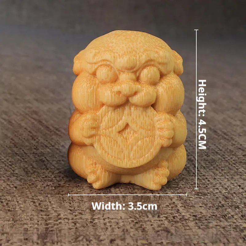 Solid bamboo carving ornament in traditional money shape measuring 4.5cm tall