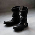 Black men's retro Martin boots with round toe and side zipper closure made of microfiber